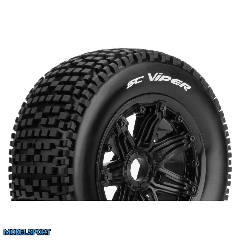 Louise RC - SC-VIPER - 1-5 Short Course Truck Tire Set - Mounted - Sport - Black Bead-Lock Wheels - Hex 24mm - Rear - L-T3294B