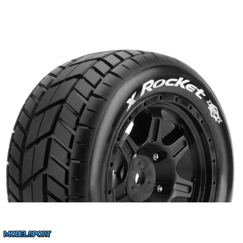 Louise RC - MFT - X-ROCKET - KRATON 8S Serie Tire Set - Mounted - Sport - Black Wheels - Hex 24mm - L-T3295BM