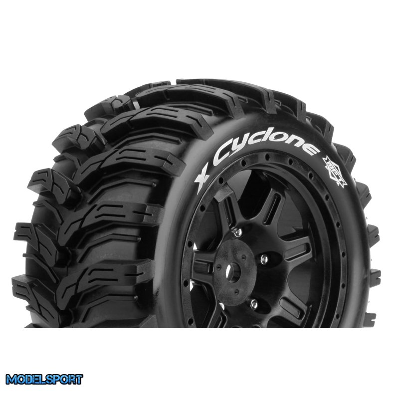 Louise RC - MFT - X-CYCLONE - Tire Set for X-Maxx - Mounted - Sport - Black Wheels - Hex 24mm - L-T3298B