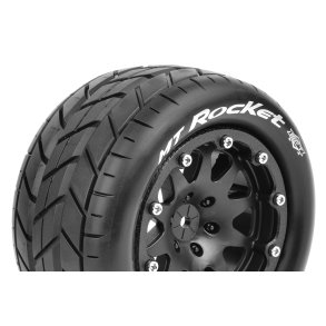 Louise RC - MFT - MT-ROCKET - 1-10 Monster Truck Tire Set - Mounted - Sport - Black 2.8 Bead-Lock Wheels - 0-Offset - Hex 12mm - L-T3307SB