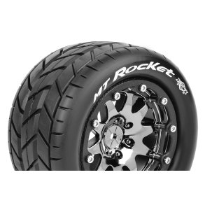 Louise RC - MFT - MT-ROCKET - 1-10 Monster Truck Tire Set - Mounted - Sport - Black Chrome 2.8 Bead-Lock Wheels - 0-Offset - Hex 12mm - L-T3307SBC