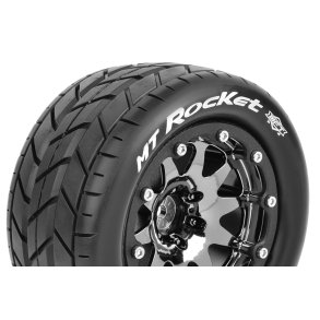 Louise RC - MFT - MT-ROCKET - 1-10 Monster Truck Tire Set - Mounted - Sport - Black Chrome 2.8 Bead-Lock Wheels - 1/2-Offset - Hex 12mm - L-T3307SBCH