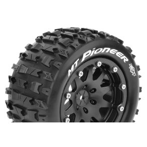 Louise RC - MFT - MT-PIONEER - 1-10 Monster Truck Tire Set - Mounted - Sport - Black 2.8 Bead-Lock Wheels - 0-Offset - Hex 12mm - L-T3308SB