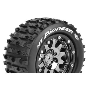 Louise RC - MFT - MT-PIONEER - 1-10 Monster Truck Tire Set - Mounted - Sport - Black Chrome 2.8 Bead-Lock Wheels - 0-Offset - Hex 12mm - L-T3308SBC
