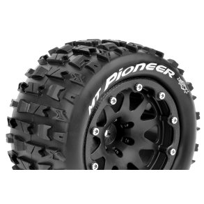 Louise RC - MFT - MT-PIONEER - 1-10 Monster Truck Tire Set - Mounted - Sport - Black 2.8 Bead-Lock Wheels - 1/2-Offset - Hex 12mm - L-T3308SBH