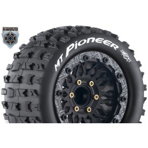 Louise RC - MFT - MT-PIONEER - 1-10 Monster Truck Tire Set - Mounted - Sport - Black Wheels - Removable HEX 12 Narrow, 12 Wide, 14, 17mm - L-T3308SX