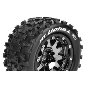 Louise RC - MFT - MT-UPHILL - 1-10 Monster Truck Tire Set - Mounted - Sport - Black Chrome 2.8 Bead-Lock Wheels - 1/2-Offset - Hex 12mm - L-T3309SBCH