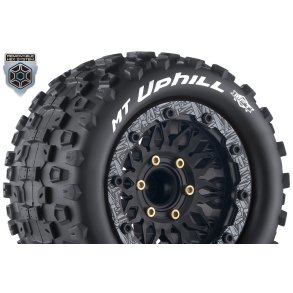 Louise RC - MFT - MT-UPHILL - 1-10 Monster Truck Tire Set - Mounted - Sport - Black Wheels - Removable HEX 12 Narrow, 12 Wide, 14, 17mm - L-T3309SX