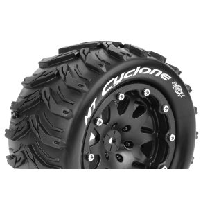 Louise RC - MFT - MT-CYCLONE - 1-10 Monster Truck Tire Set - Mounted - Sport - Black 2.8 Bead-Lock Wheels - 0-Offset - Hex 12mm - L-T3310SB