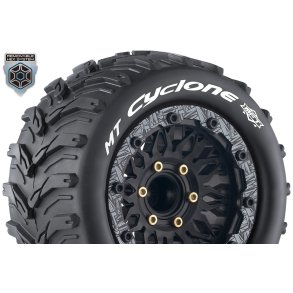 Louise RC - MFT - MT-CYCLONE - 1-10 Monster Truck Tire Set - Mounted - Sport - Black Wheels - Removable HEX 12 Narrow, 12 Wide, 14, 17mm - L-T3310SX