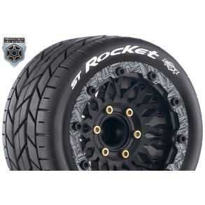 Louise RC - MFT - ST-ROCKET - 1-10 Stadium Truck Tire Set - Mounted - Sport - Black Wheels - Removable HEX 12 Narrow, 12 Wide, 14, 17mm - L-T3311SX