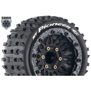Louise RC - MFT - ST-PIONEER - 1-10 Stadium Truck Tire Set - Mounted - Sport - Black Wheels - Removable HEX 12 Narrow, 12 Wide, 14, 17mm - L-T3312SX