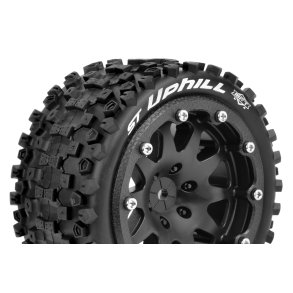 Louise RC - MFT - ST-UPHILL - 1-10 Monster Truck Tire Set - Mounted - Sport - Black 2.8 Bead-Lock Wheels - 0-Offset - Hex 12mm - L-T3313SB