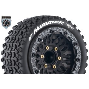 Louise RC - MFT - ST-HUMMER - 1-10 Stadium Truck Tire Set - Mounted - Sport - Black Wheels - Removable HEX 12 Narrow, 12 Wide, 14, 17mm - L-T3314SX