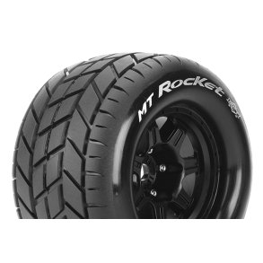 Louise RC - MFT - MT-ROCKET - 1-8 Monster Truck Tire Set - Mounted - Sport - Black 3.8 Bead Style Wheels - 0-Offset - Hex 17mm - L-T3320B