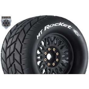 Louise RC - MFT - MT-ROCKET - 1-8 Monster Truck Tire Set - Mounted - Sport - Black Wheels - Removable 0