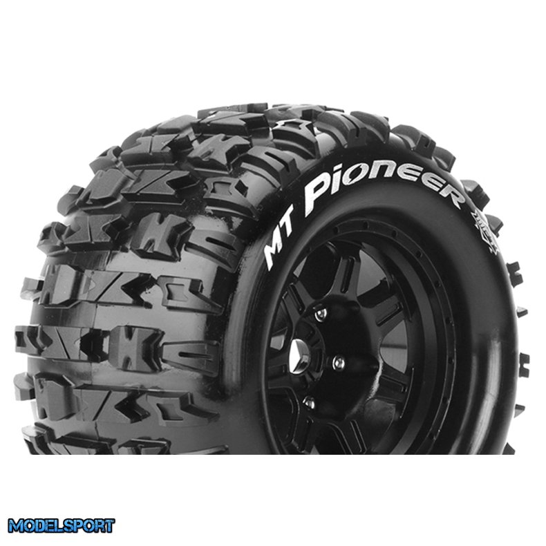 Louise RC - MFT - MT-PIONEER - 1-8 Monster Truck Tire Set - Mounted - Sport - Black 3.8 Bead Style Wheels - 0-Offset - Hex 17mm - L-T3321B