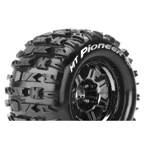Louise RC - MFT - MT-PIONEER - 1-8 Monster Truck Tire Set - Mounted - Sport - Black Chrome 3.8 Bead Style Wheels - 0-Offset - Hex 17mm - L-T3321BC
