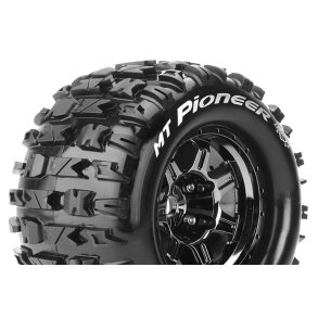 Louise RC - MFT - MT-PIONEER - 1-8 Monster Truck Tire Set - Mounted - Sport - Black Chrome 3.8 Bead Style Wheels - 1/2-Offset - Hex 17mm - L-T3321BCH