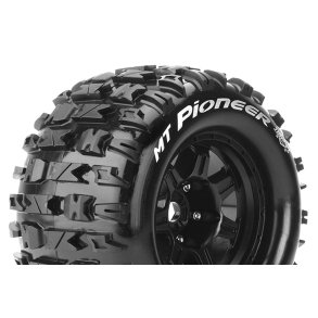 Louise RC - MFT - MT-PIONEER - 1-8 Monster Truck Tire Set - Mounted - Sport - Black 3.8 Bead Style Wheels - 1/2-Offset - Hex 17mm - L-T3321BH