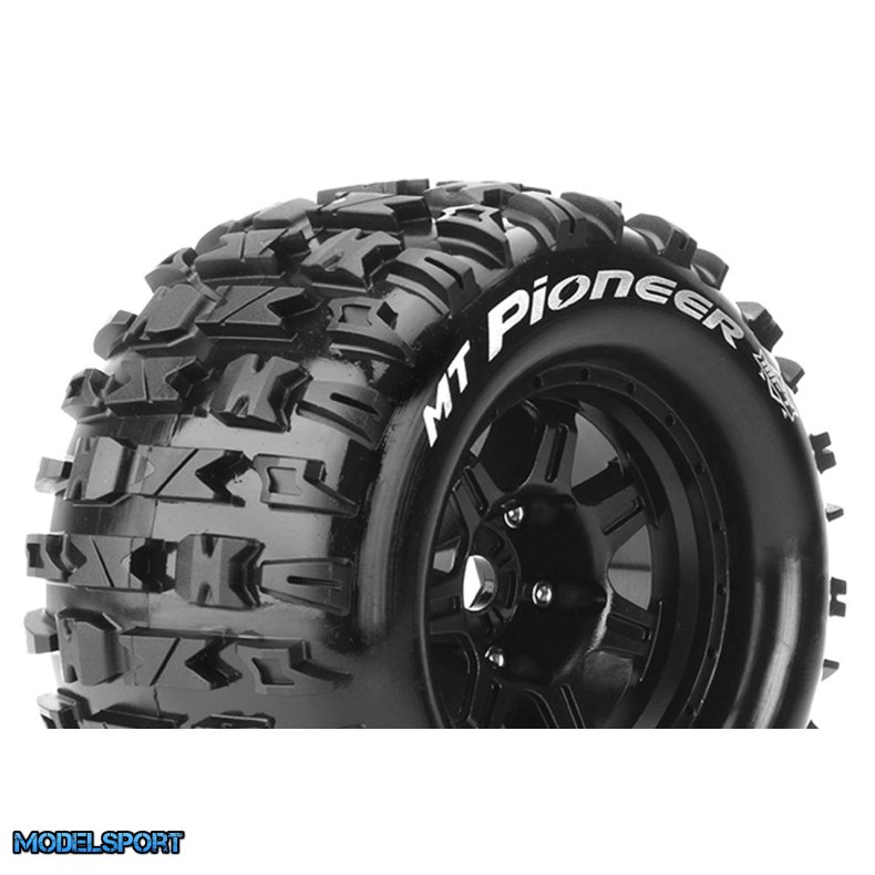 Louise RC - MFT - MT-PIONEER - 1-8 Monster Truck Tire Set - Mounted - Sport - Black 3.8 Bead Style Wheels - 1/2-Offset - Hex 17mm - L-T3321BH