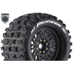 Louise RC - MFT - MT-PIONEER - 1-8 Monster Truck Tire Set - Mounted - Sport - Black Wheels - Removable 0