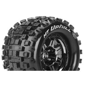 Louise RC - MFT - MT-UPHILL - 1-8 Monster Truck Tire Set - Mounted - Sport - Black Chrome 3.8 Bead Style Wheels - 0-Offset - Hex 17mm - L-T3322BC