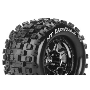 Louise RC - MFT - MT-UPHILL - 1-8 Monster Truck Tire Set - Mounted - Sport - Black Chrome 3.8 Bead Style Wheels - 1/2-Offset - Hex 17mm - L-T3322BCH