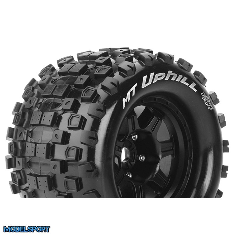 Louise RC - MFT - MT-UPHILL - 1-8 Monster Truck Tire Set - Mounted - Sport - Black 3.8 Bead Style Wheels - 1/2-Offset - Hex 17mm - L-T3322BH