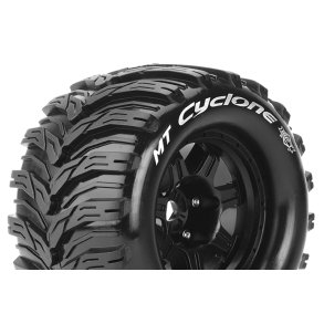 Louise RC - MFT - MT-CYCLONE - 1-8 Monster Truck Tire Set - Mounted - Sport - Black 3.8 Bead Style Wheels - 0-Offset - Hex 17mm - L-T3323B