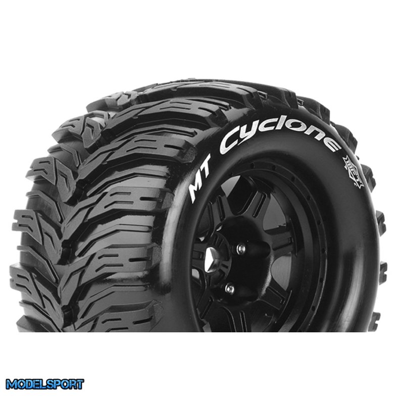 Louise RC - MFT - MT-CYCLONE - 1-8 Monster Truck Tire Set - Mounted - Sport - Black 3.8 Bead Style Wheels - 0-Offset - Hex 17mm - L-T3323B