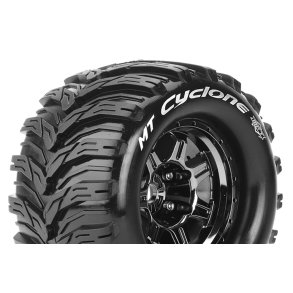 Louise RC - MFT - MT-CYCLONE - 1-8 Monster Truck Tire Set - Mounted - Sport - Black Chrome 3.8 Bead Style Wheels - 0-Offset - Hex 17mm - L-T3323BC