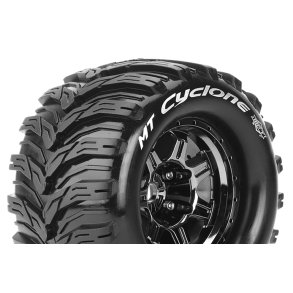 Louise RC - MFT - MT-CYCLONE - 1-8 Monster Truck Tire Set - Mounted - Sport - Black Chrome 3.8 Bead Style Wheels - 1/2-Offset - Hex 17mm - L-T3323BCH