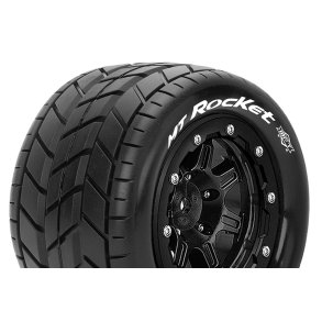Louise RC - MFT - MT-ROCKET - Tire Set for Maxx - Mounted - Sport - Black 3.8 Bead-Lock Wheels - 1/2-Offset - Hex 17mm - L-T3328SB