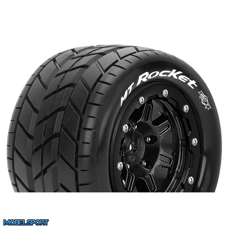 Louise RC - MFT - MT-ROCKET - Tire Set for Maxx - Mounted - Sport - Black 3.8 Bead-Lock Wheels - 1/2-Offset - Hex 17mm - L-T3328SB