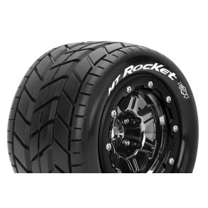 Louise RC - MFT - MT-ROCKET - Tire Set for Maxx - Mounted - Sport - Black Chrome 3.8 Bead-Lock Wheels - 1/2-Offset - Hex 17mm - L-T3328SBC