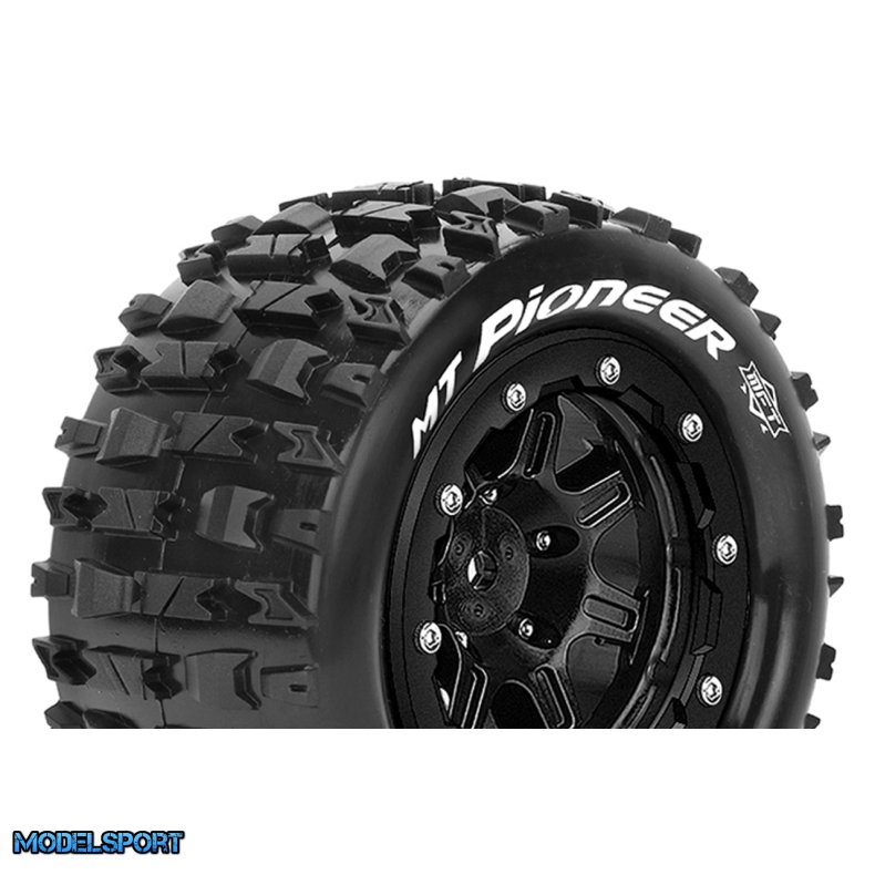 Louise RC - MFT - MT-PIONEER - Tire Set for Maxx - Mounted - Sport - Black 3.8 Bead-Lock Wheels - 1/2-Offset - Hex 17mm - L-T3329SB