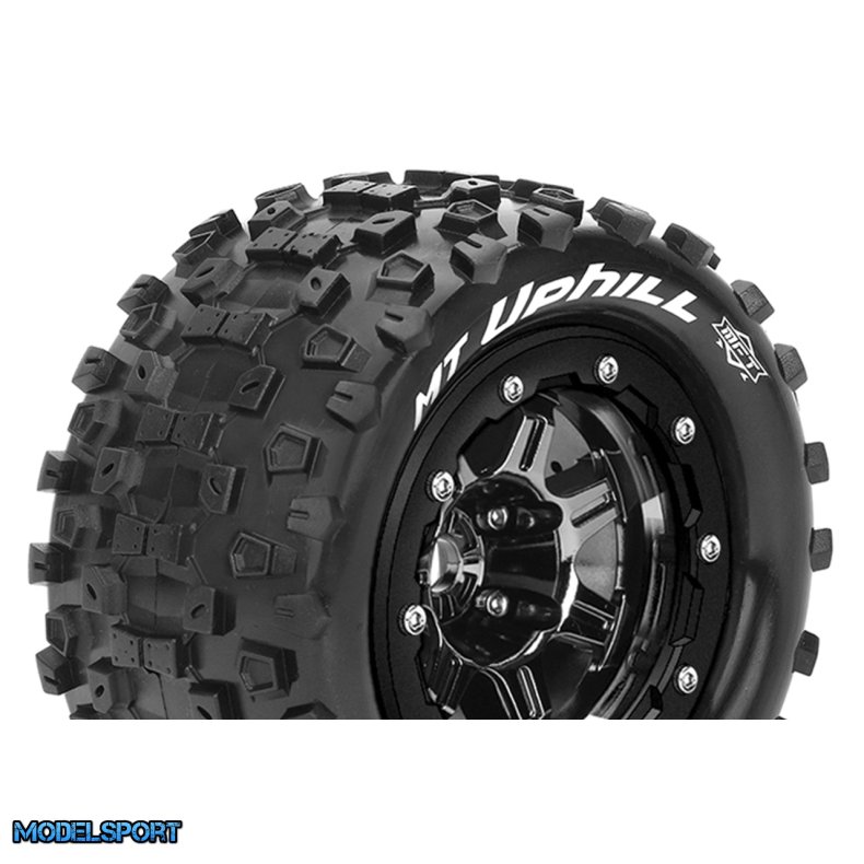 Louise RC - MFT - MT-UPHILL - Tire Set for Maxx - Mounted - Sport - Black Chrome 3.8 Bead-Lock Wheels - 1/2-Offset - Hex 17mm - L-T3330SBC