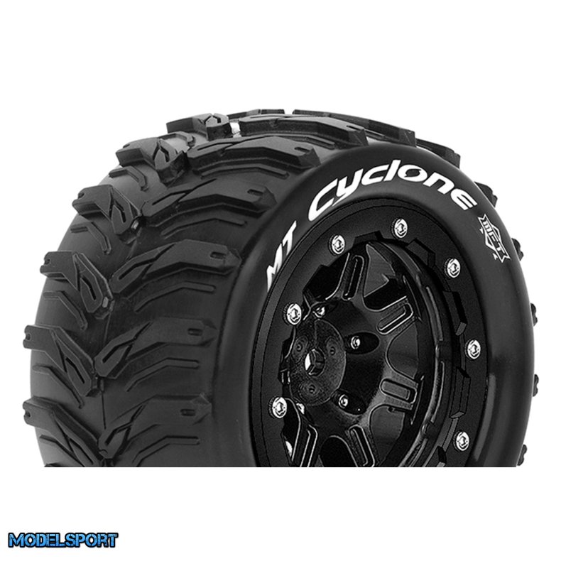 Louise RC - MFT - MT-CYCLONE - Tire Set for Maxx - Mounted - Sport - Black 3.8 Bead-Lock Wheels - 1/2-Offset - Hex 17mm - L-T3331SB