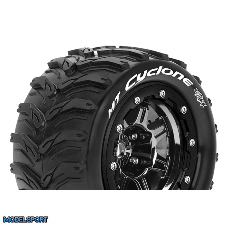 Louise RC - MFT - MT-CYCLONE - Tire Set for Maxx - Mounted - Sport - Black Chrome 3.8 Bead-Lock Wheels - 1/2-Offset - Hex 17mm - L-T3331SBC