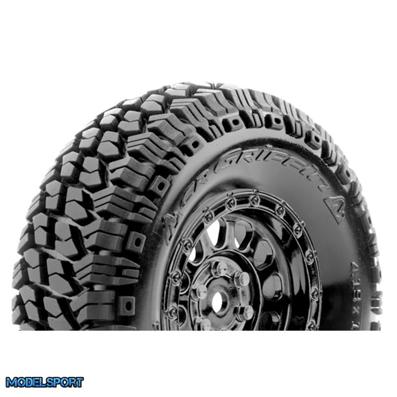 Louise RC - CR-GRIFFIN - Class 1 - 1-10 Crawler Tire Set - Mounted - Super Soft - Black Chrome 1.9 Wheels - Hex 12mm - L-T3344VBC