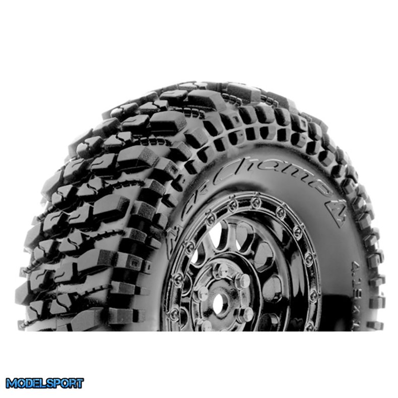 Louise RC - CR-CHAMP - Class 1 - 1-10 Crawler Tire Set - Mounted - Super Soft - Black Chrome 1.9 Wheels - Hex 12mm - L-T3345VBC