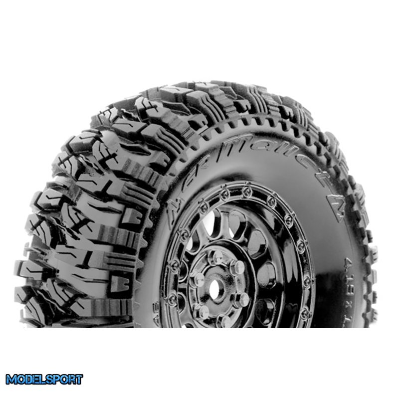 Louise RC - CR-MALLET - Class 1 - 1-10 Crawler Tire Set - Mounted - Super Soft - Black Chrome 1.9 Wheels - Hex 12mm - L-T3346VBC