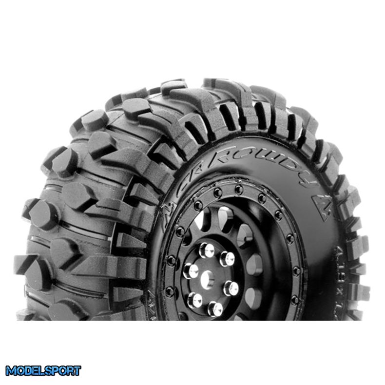 Louise RC - CR-ROWDY - Class 1 - 1-10 Crawler Tire Set - Mounted - Super Soft - Black 1.9 Wheels - Hex 12mm - L-T3347VB
