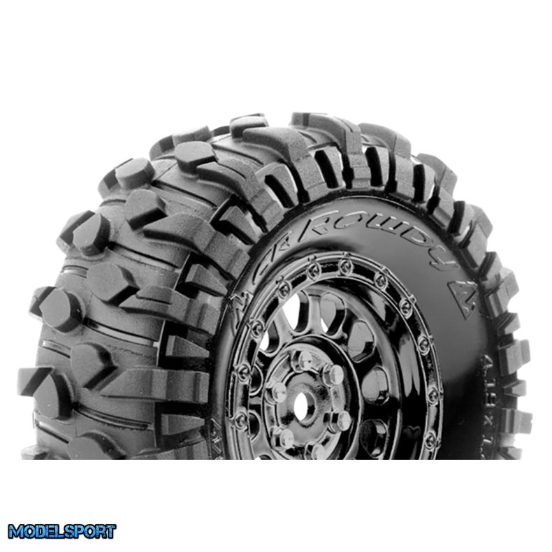 Louise RC - CR-ROWDY - Class 1 - 1-10 Crawler Tire Set - Mounted - Super Soft - Black Chrome 1.9 Wheels - Hex 12mm - L-T3347VBC
