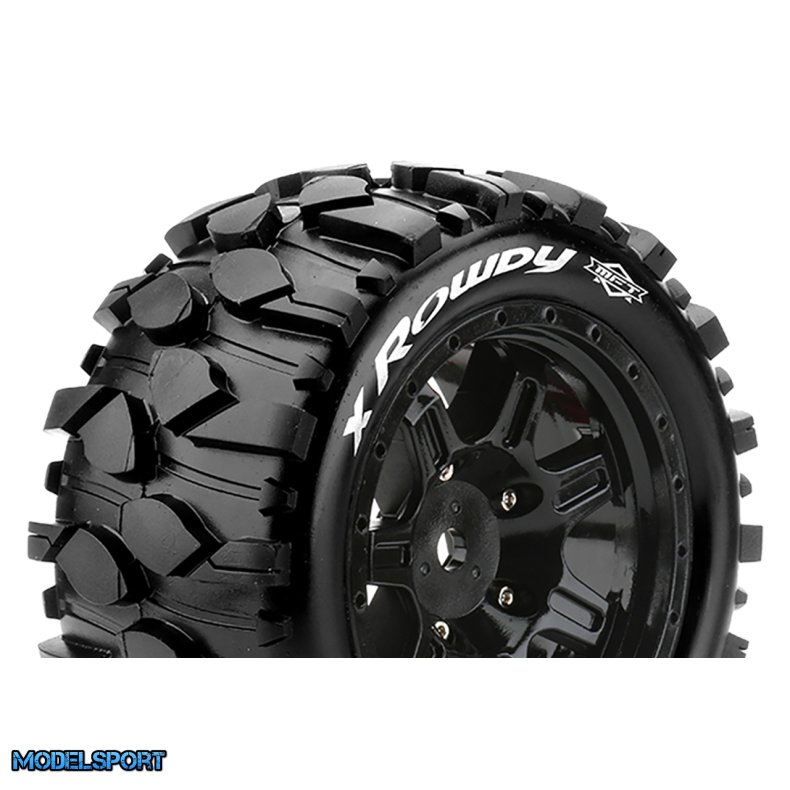 Louise RC - MFT - X-ROWDY - Tire Set for X-Maxx - Mounted - Sport - Black wheels - Hex 24mm - L-T3351B