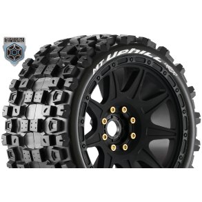 Louise RC - MFT - MT-UPHILL speed - 1-8 Monster Truck Tire Set - Mounted - Soft - Black Wheels - Removable 1-8 MT HEX 17mm - 0