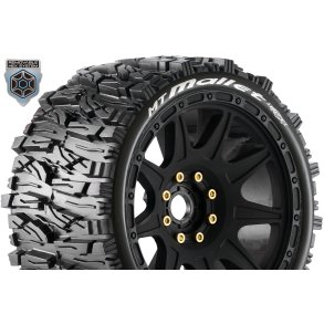 Louise RC - MFT - MT-MALLET speed - 1-8 Monster Truck Tire Set - Mounted - Soft - Black Wheels - Removable 1-8 MT HEX 17mm - 0