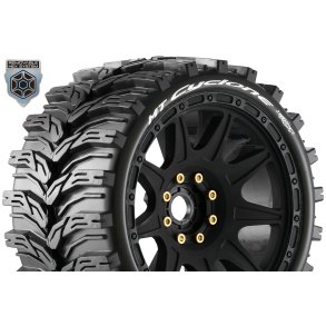 Louise RC - MFT - MT-CYCLONE speed - 1-8 Monster Truck Tire Set - Mounted - Soft - Black Wheels - Removable 1-8 MT HEX 17mm - 0