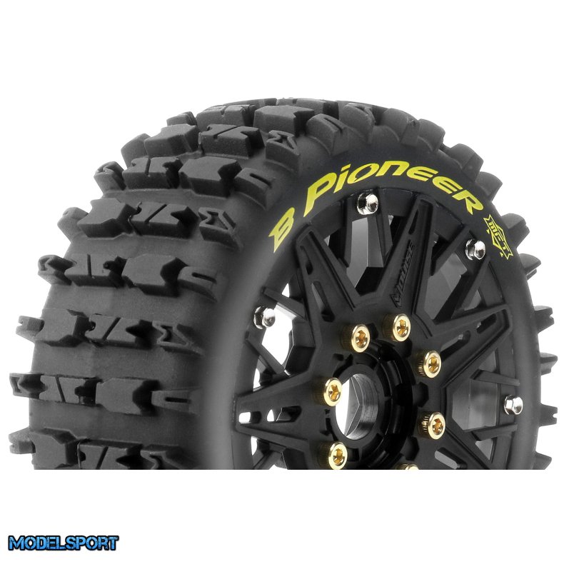 Louise RC - MFT - B-UPHILL - 1-8 Buggy Tire Set - Mounted - Soft - Black Spoke Wheels - Removable 0" &amp; 1/2" OFFSET HEX 17mm - L-T3364SB